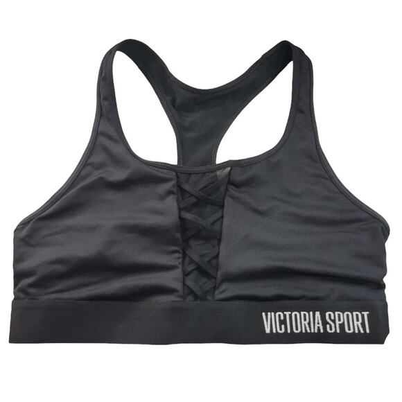 VS Victoria's Secret Black The Player Racerback Sports Bra Size Medium - Picture 2 of 6